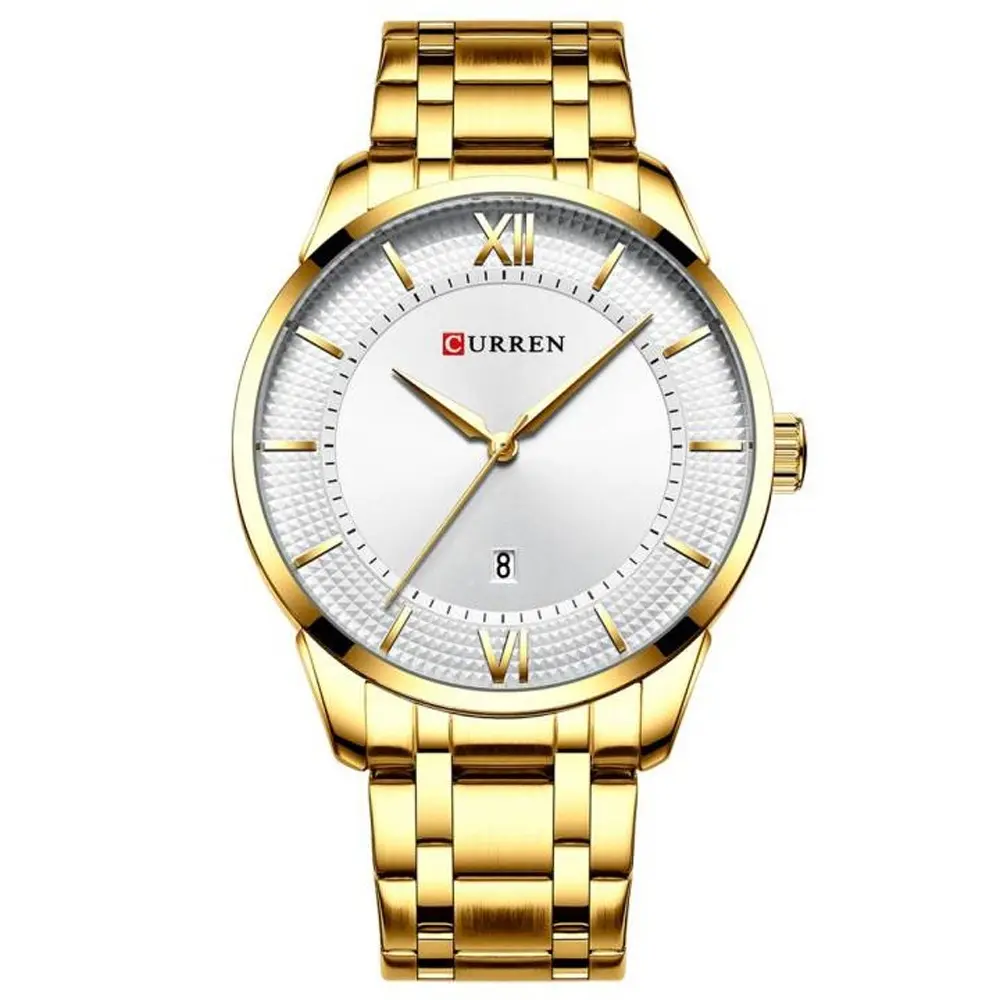 Curren 8356 Luxury Stainless Steel Analog Men's Watch – Dial Color: White Gold, Strap Color: Gold – View 1