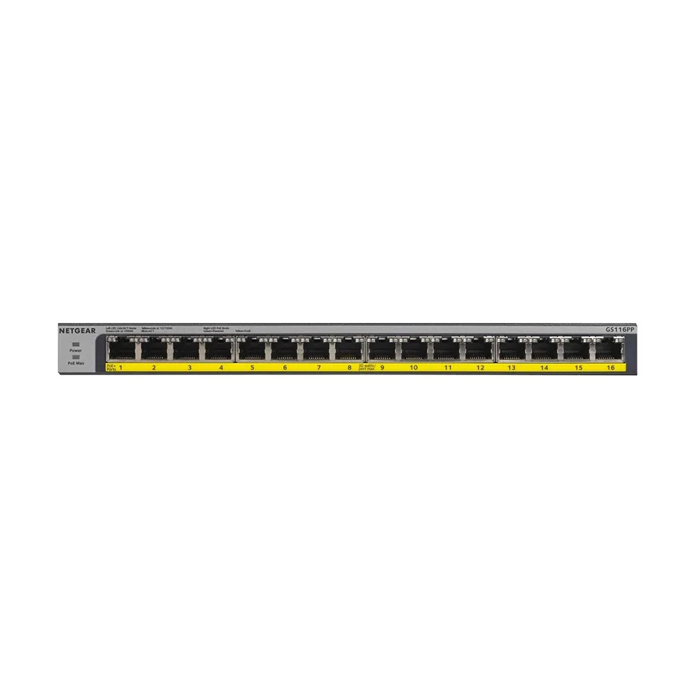 Netgear GS116LP 16-Port Gigabit Ethernet Rackmount Unmanaged PoE/PoE+ Switch – View 1