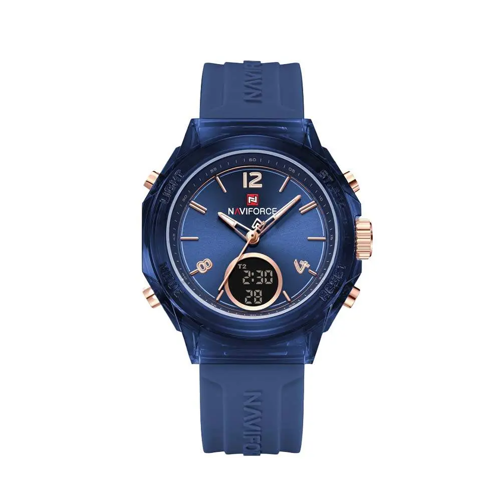 Naviforce NF7109 Fumed Silica Strap Dual Display Transparent LCD Fashion Women's Watch – Dial Color: Blue, Strap Color: Blue – View 1