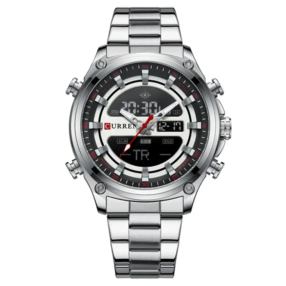 Curren 8404 Stainless Steel Dual Movement Military Men's Watch – Dial Color: White, Strap Color: White – View 1