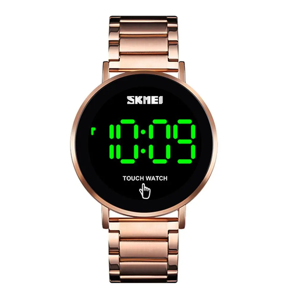 SKMEI 1550 Digital LED Touch Screen Stainless Steel Men's Watch – Dial Color: Blue, Strap Color: Rose – View 1