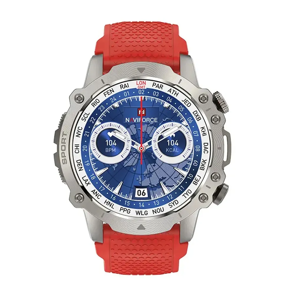 NAVIFORCE NT10 Bluetooth Calling High-Performance Smart Watch – Dial Color: Silver, Strap Color: Red – View 1