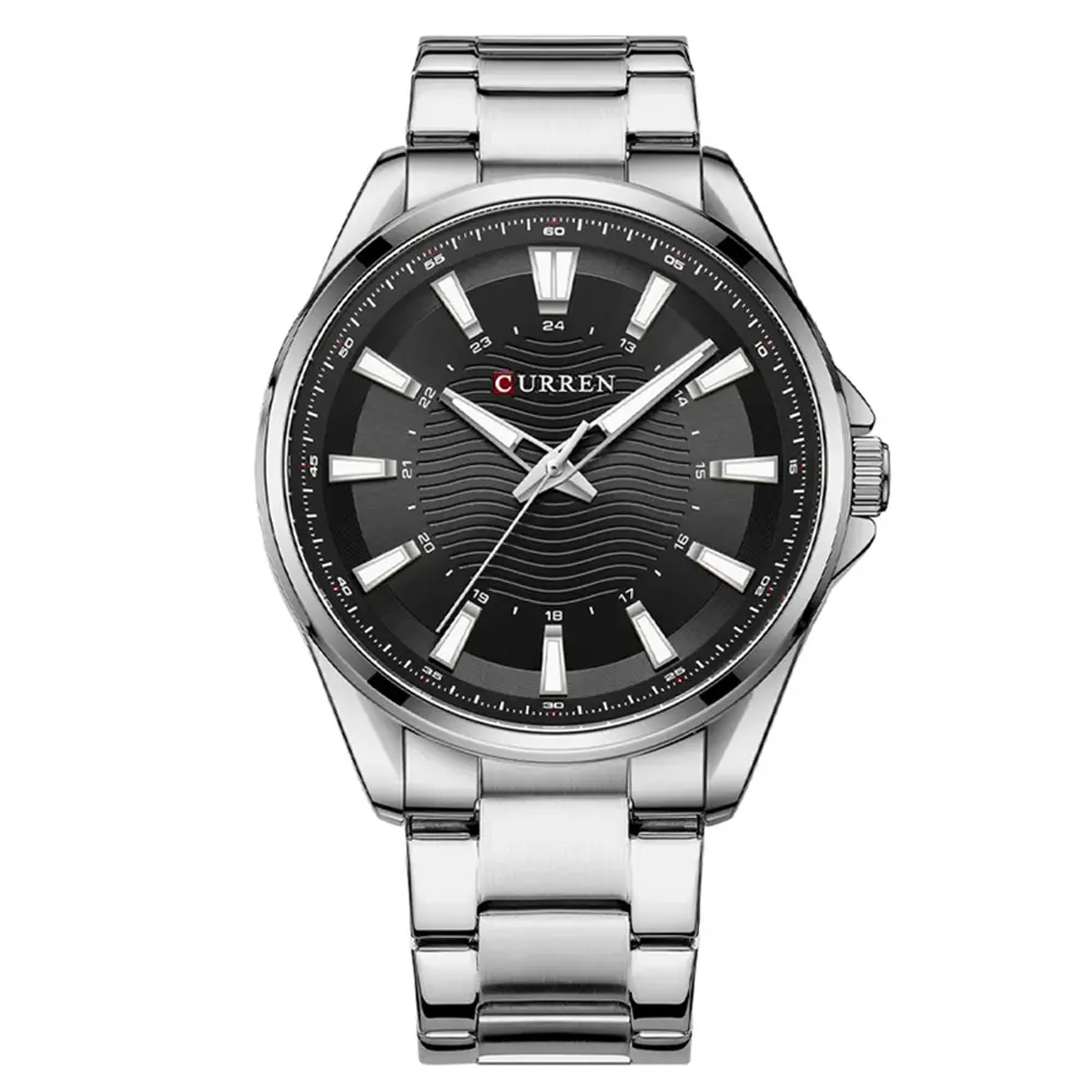Curren 8424 Luxury Stainless Steel Quartz Casual Fashion Men's Watch – Dial Color: Black, Strap Color: Silver – View 1