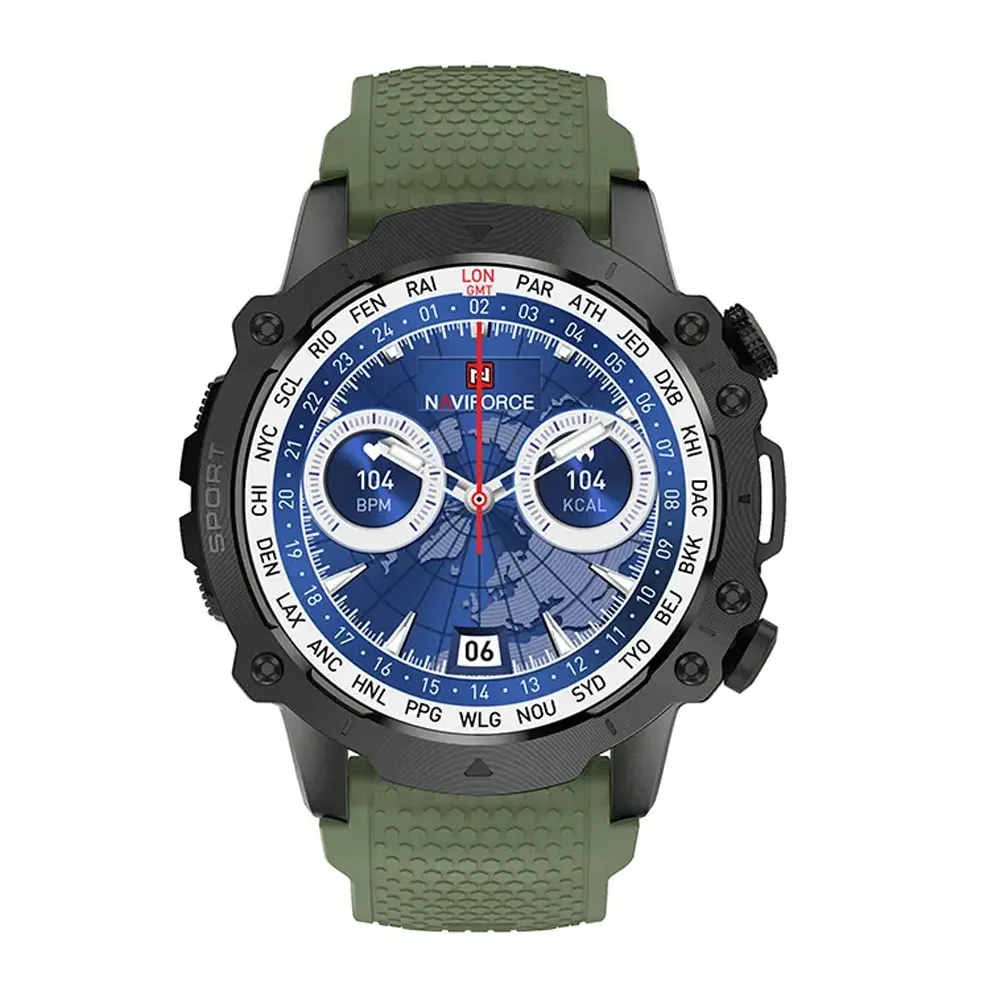 NAVIFORCE NT10 Bluetooth Calling High-Performance Smart Watch – Dial Color: Black, Strap Color: Green  – View 1