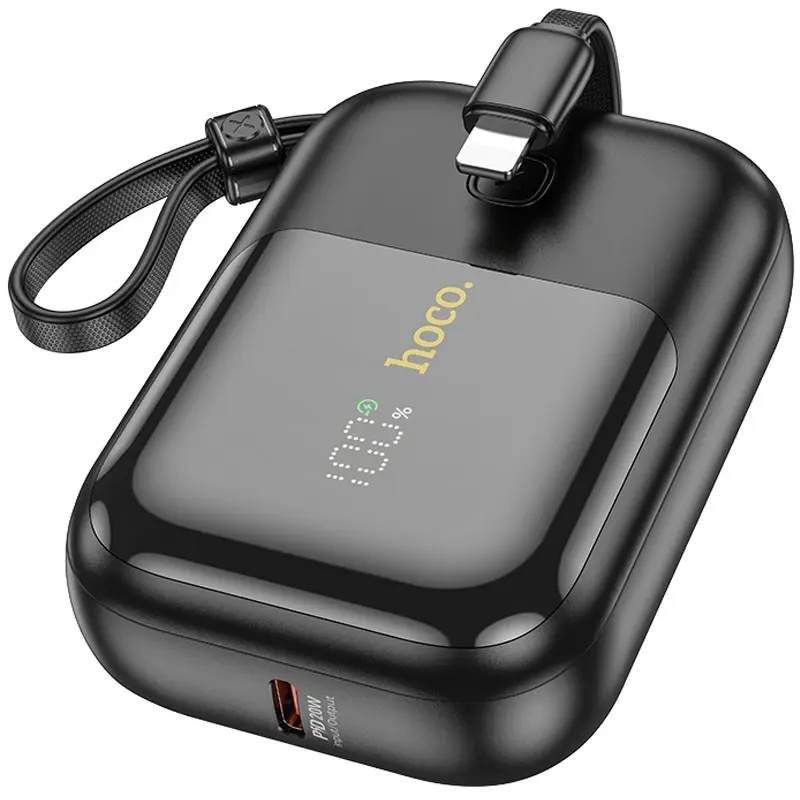 HOCO Q20 10000mAh Fountain Built-in Cable Mini Fast Charging Power Bank – Color: Black – View 1