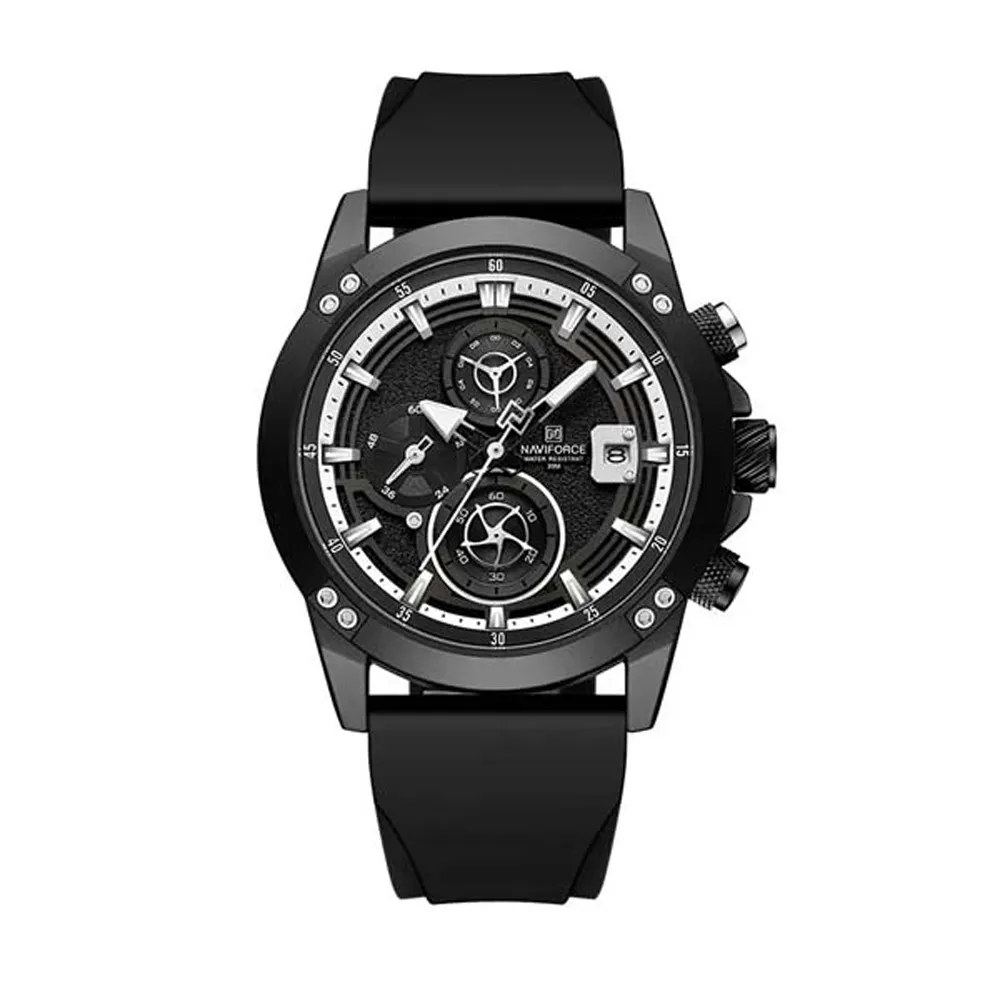 Naviforce 8033 Luxury Military Sports Quartz Analog Men's Watch – Dial Color: Black, Strap Color: Black – View 1