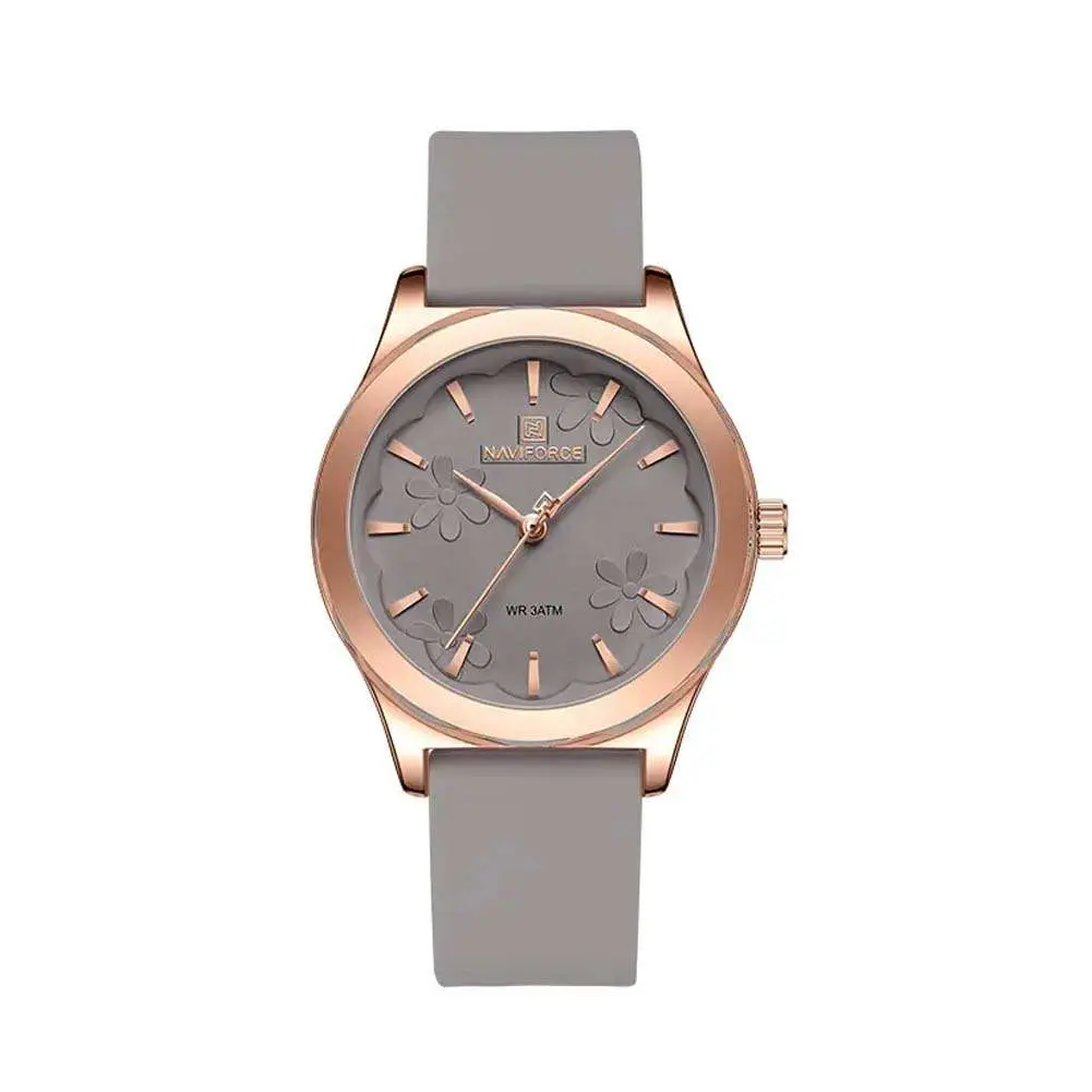 Naviforce NF5051 Comfortable Silicone Quartz Casual Fashion Women's Watch – Dial Color: Grey, Strap Color: Grey – View 1