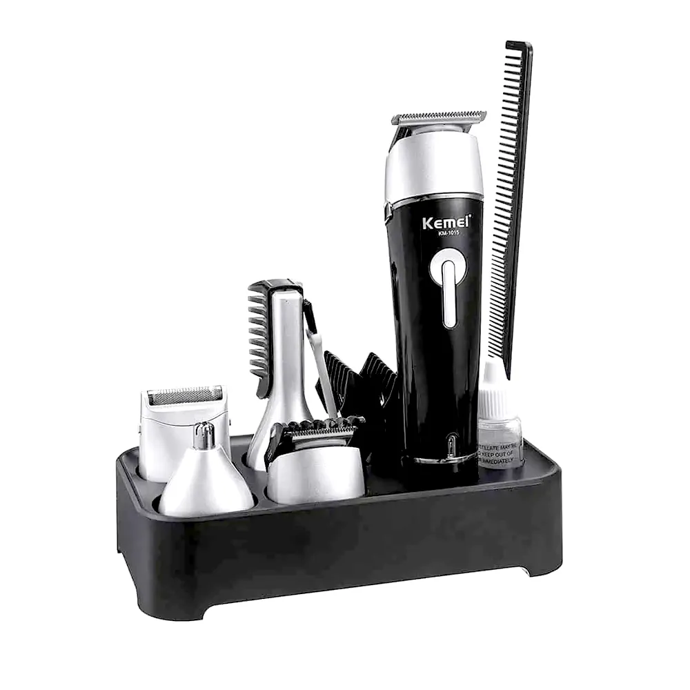 Kemei KM-1015 10 in 1 Electric Rechargeable Waterproof Hair Trimmer – Color: Black – View 1