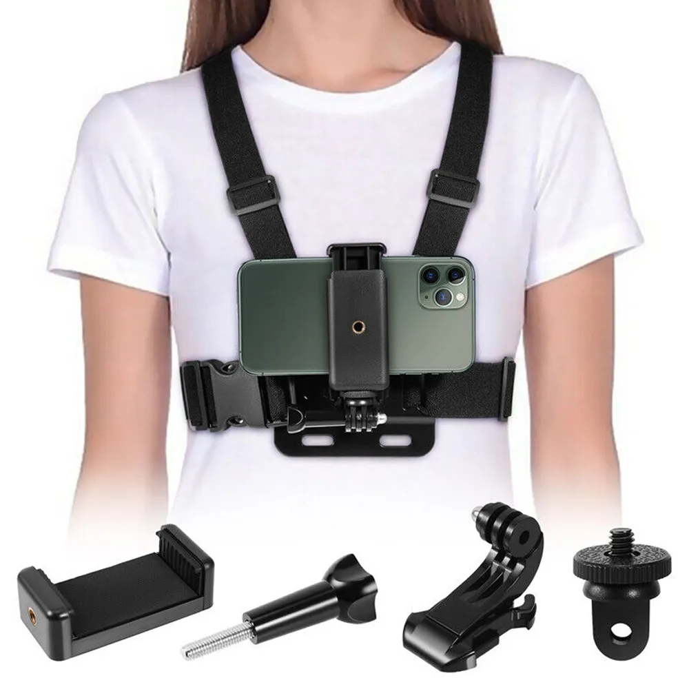 Action Camera Mount with Phone Holder Action camera chest mount – View 1