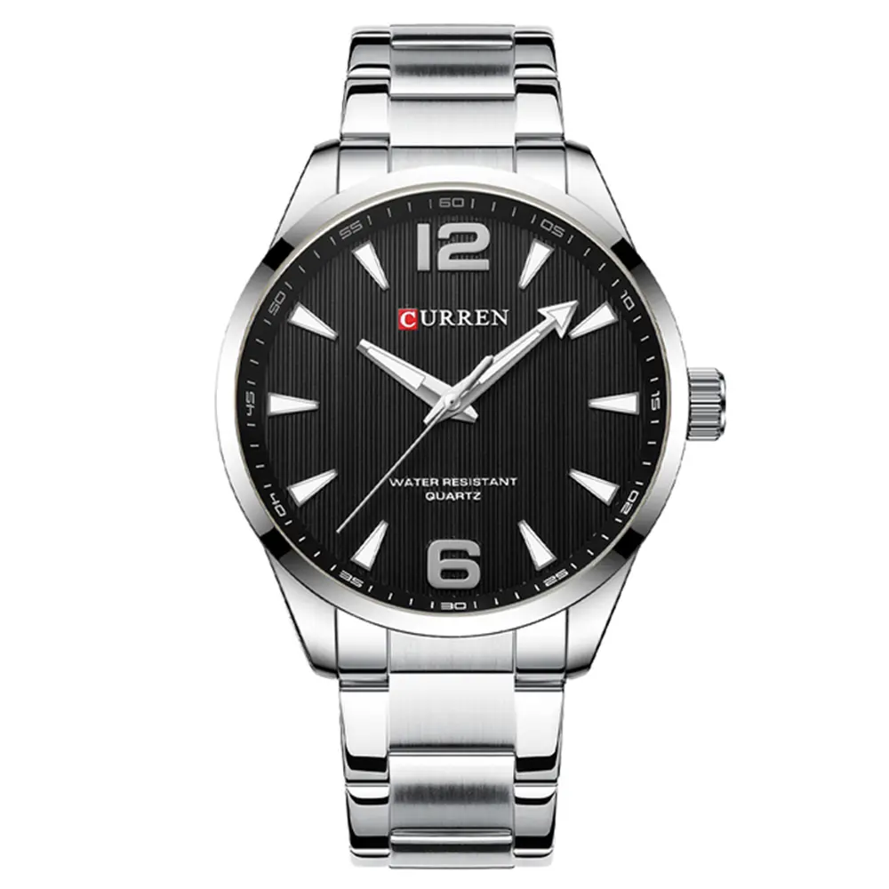 Curren 8434 Stainless Steel Analog Simple Classic Men's Watch – Dial Color: Black, Strap Color: Silver – View 1