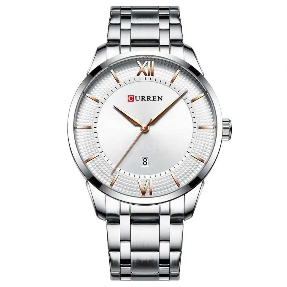 Curren 8356 Luxury Stainless Steel Analog Men's Watch – Dial Color: Silver, Strap Color: Silver – View 1