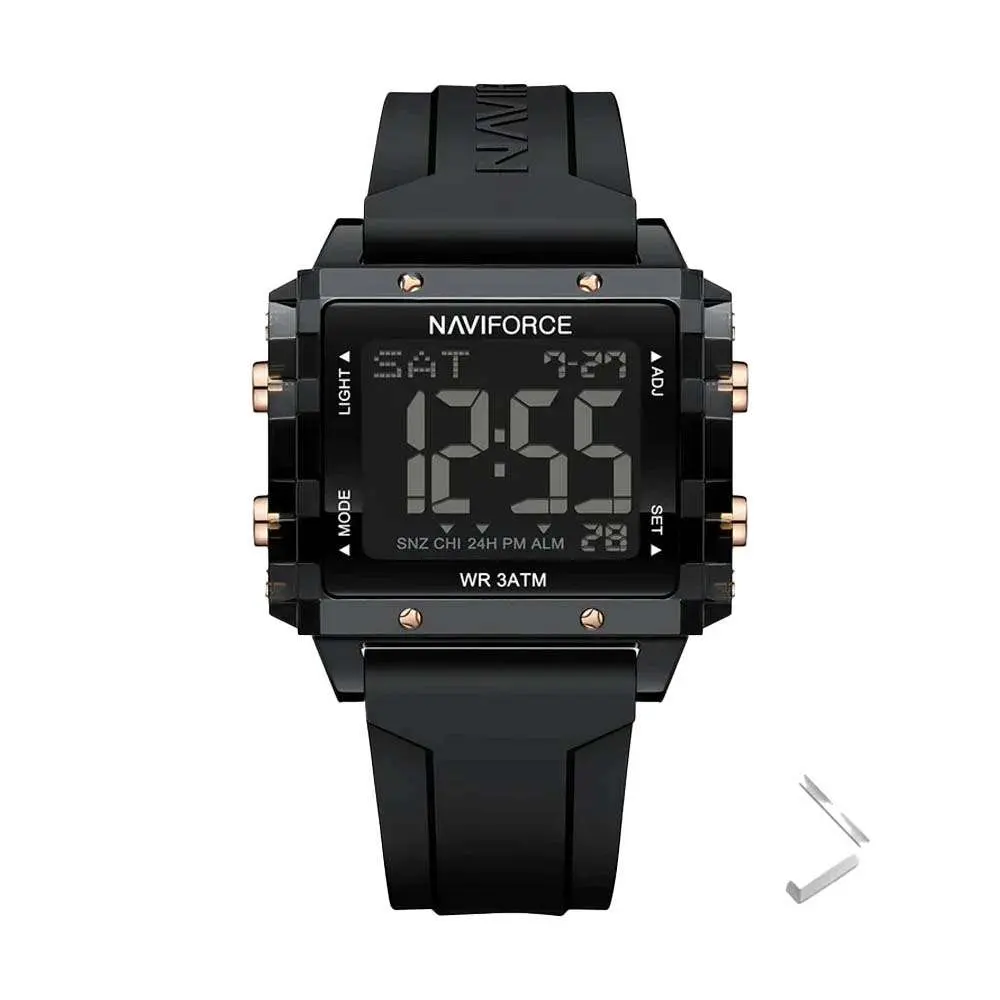 Naviforce NF7101 Silicone Strap Transparent Digital Fashion Female Wristwatch – Dial Color: Black, Strap Color: Black – View 1