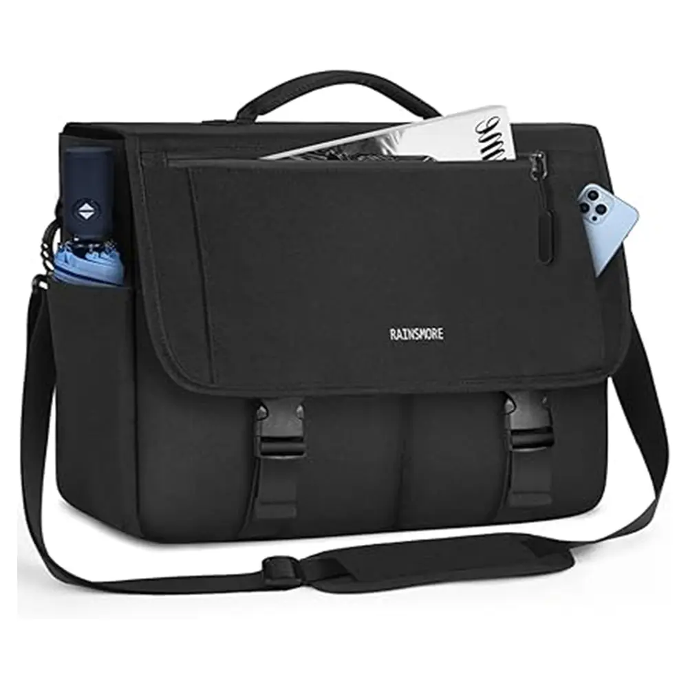 RAINSMORE Water Resistant Casual Satchel Office Work Bag – Color: Black – View 1