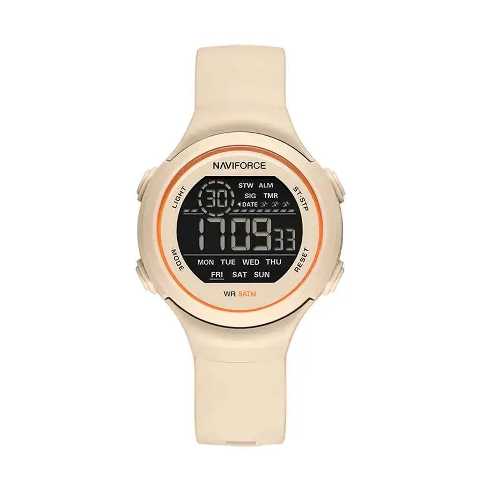 Naviforce NF7119 Comfortable Silicone Strap Trendy Sport Fashion Digital Women's Watch – Dial Color: Beige, Strap Color: Beige – View 1