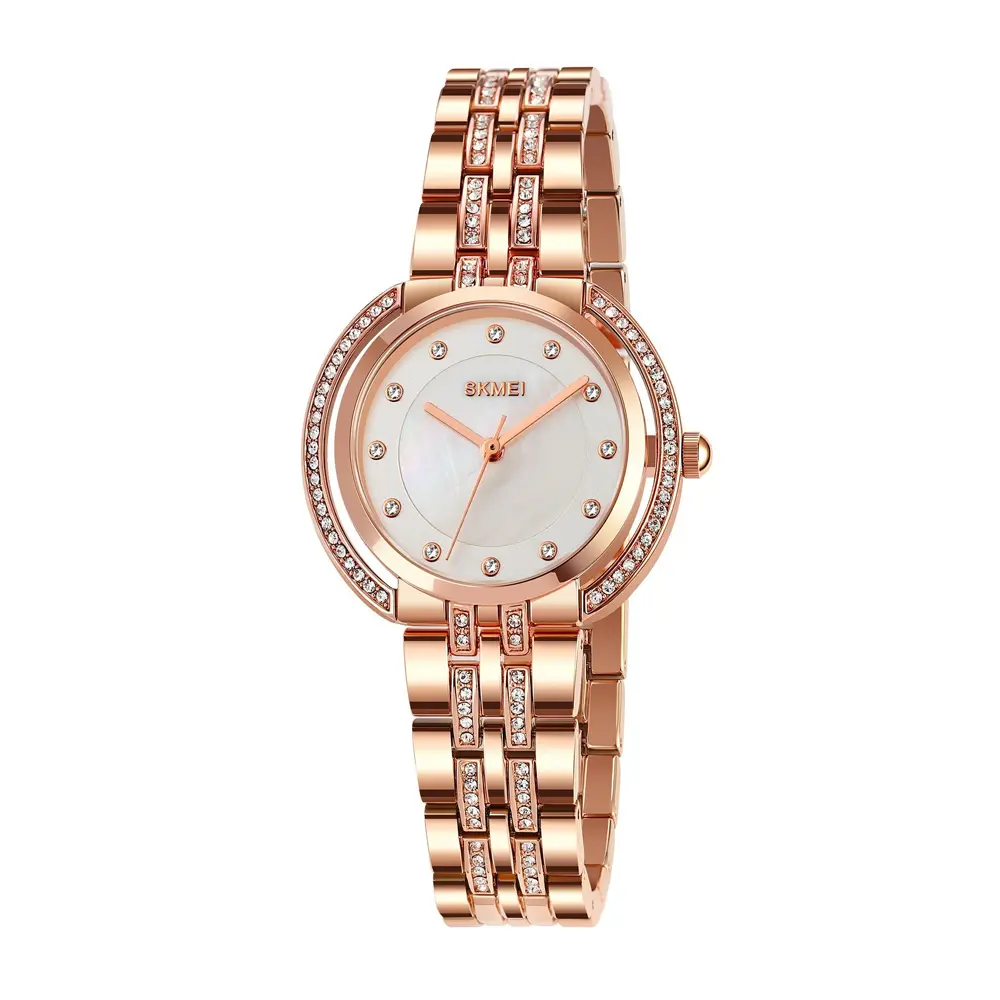 Skmei 1979 Analog Quartz Luxury Stainless Steel Strap Special Women Wrist Watches – Dial Color: Brown, Strap Color:  Brown  – View 1