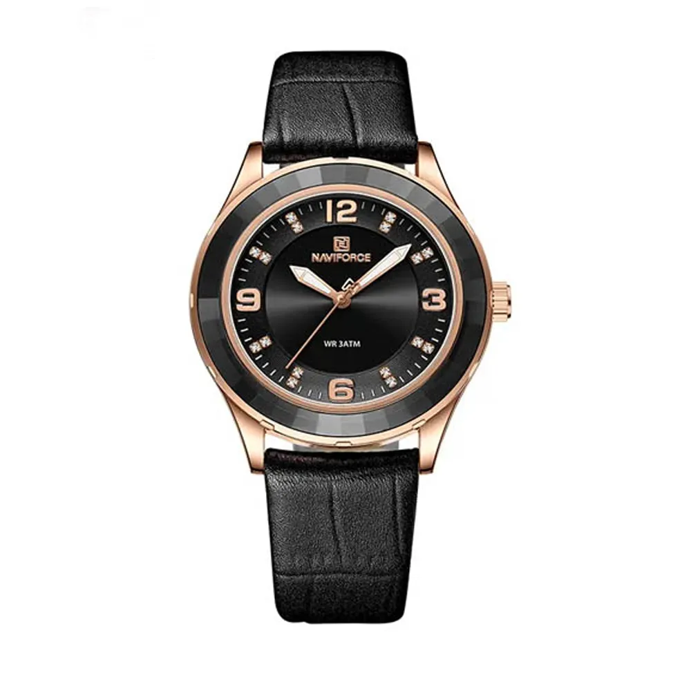 Naviforce NF5040 Genuine Leather Strap Quartz Analog Fashion Men’s Watch – Dial Color: Black, Strap Color: Black – View 1