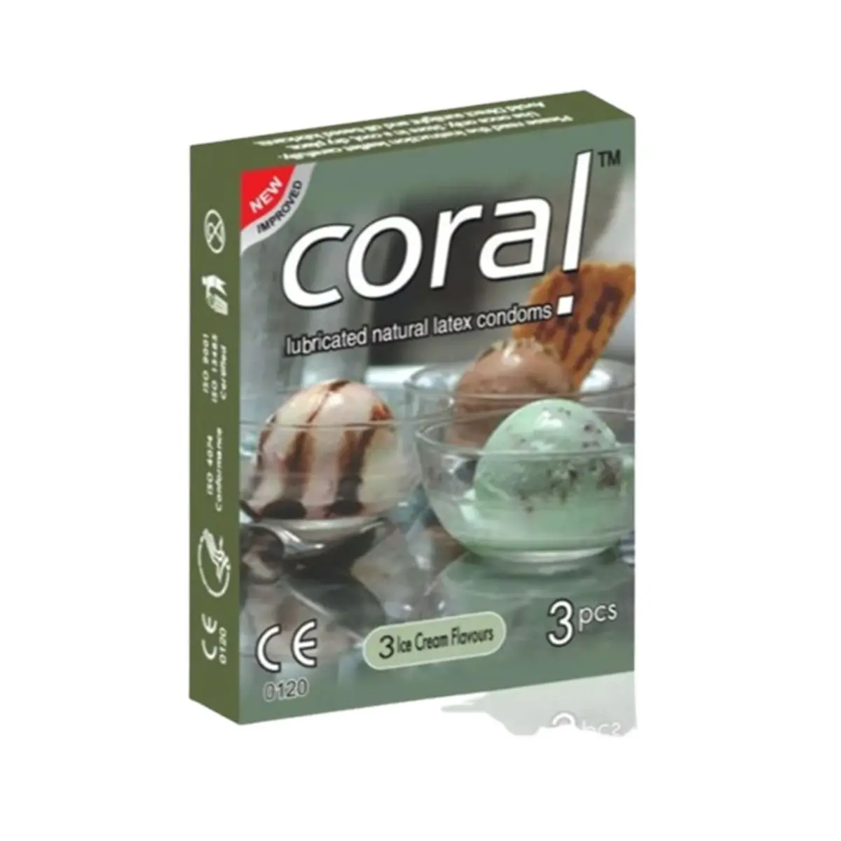 Coral Condom 3 Ice Cream Flavours 3's Pack – Strawberry, Vanilla, Chocolate – View 1