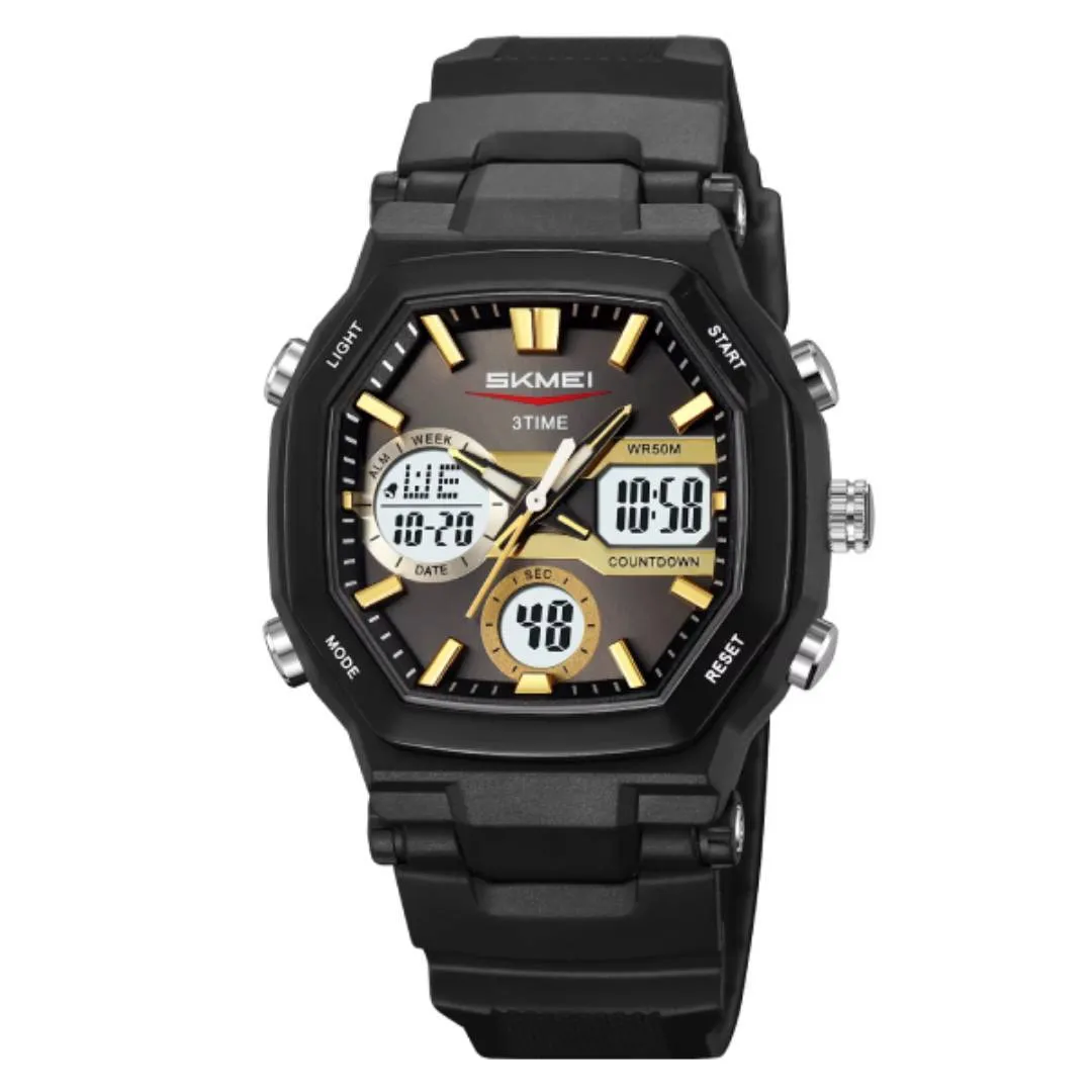 SKMEI 2389 Fashion Analog Digital Function Sport Men's Watch – Dial Color: Yellow, Strap Color: Black – View 1