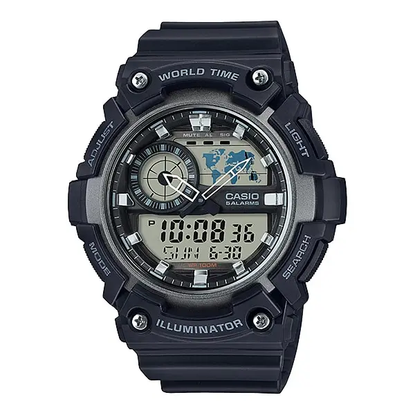 CASIO AEQ-200W-1A2VDF Resin Body Multifunctional Backlit Analog-Digital Men's Wristwatch – Dial Color: White, Strap Color: Black – View 1