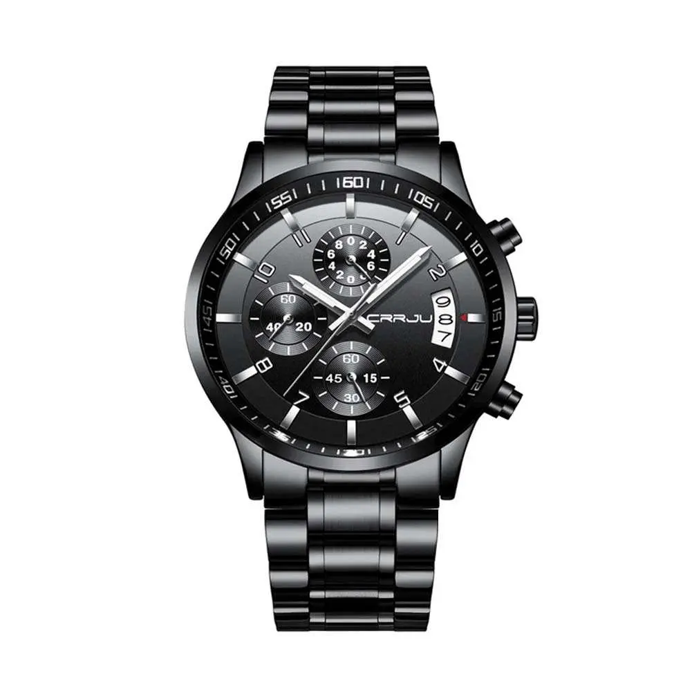 CRRJU 2214 Authentic Stainless Steel Minimalist Style Classic Men’s Watch – Dial Color: Black, Strap Color: Black – View 1