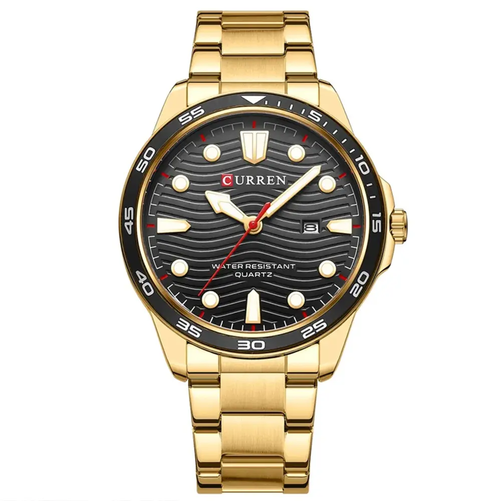 Curren 8426 Stainless Steel Analog Simple Classic Men's Watch – Dial Color: Black, Strap Color: Gold – View 1