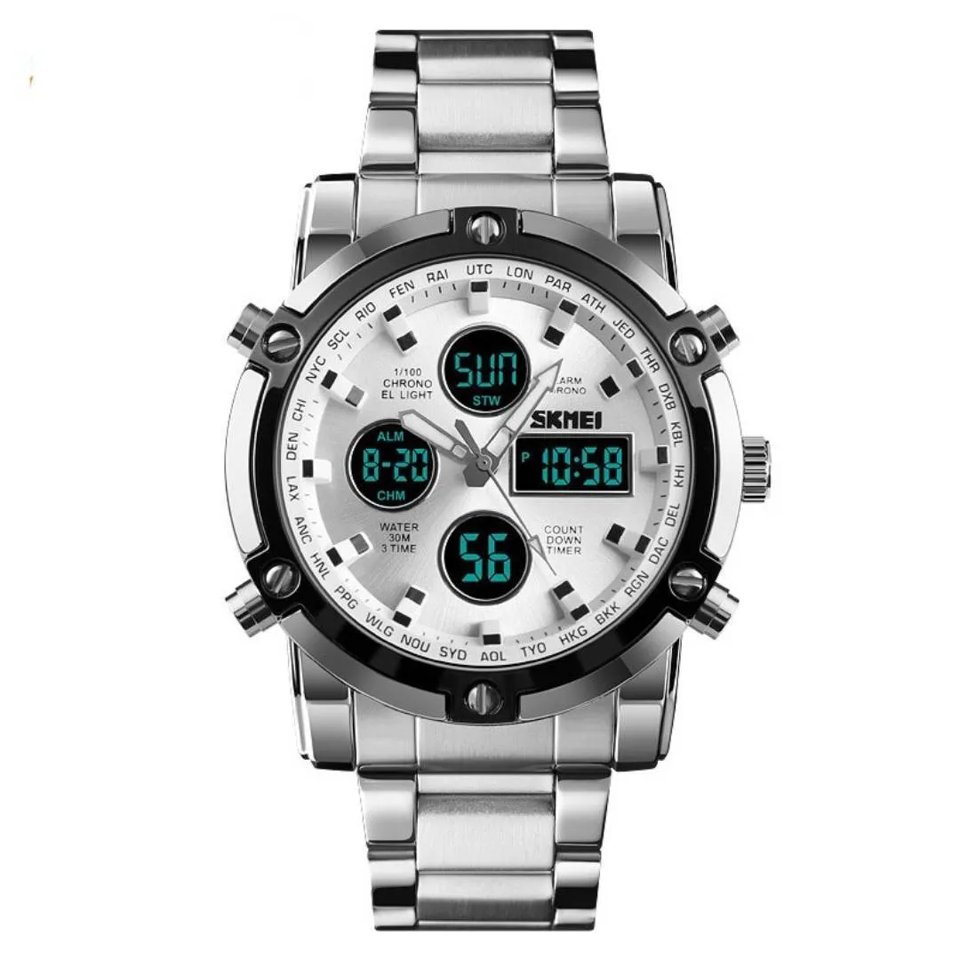 Skmei 1389 Stainless Steel Business Men’s Watch  – Dial Color: Silver, Strap Color: Silver – View 1