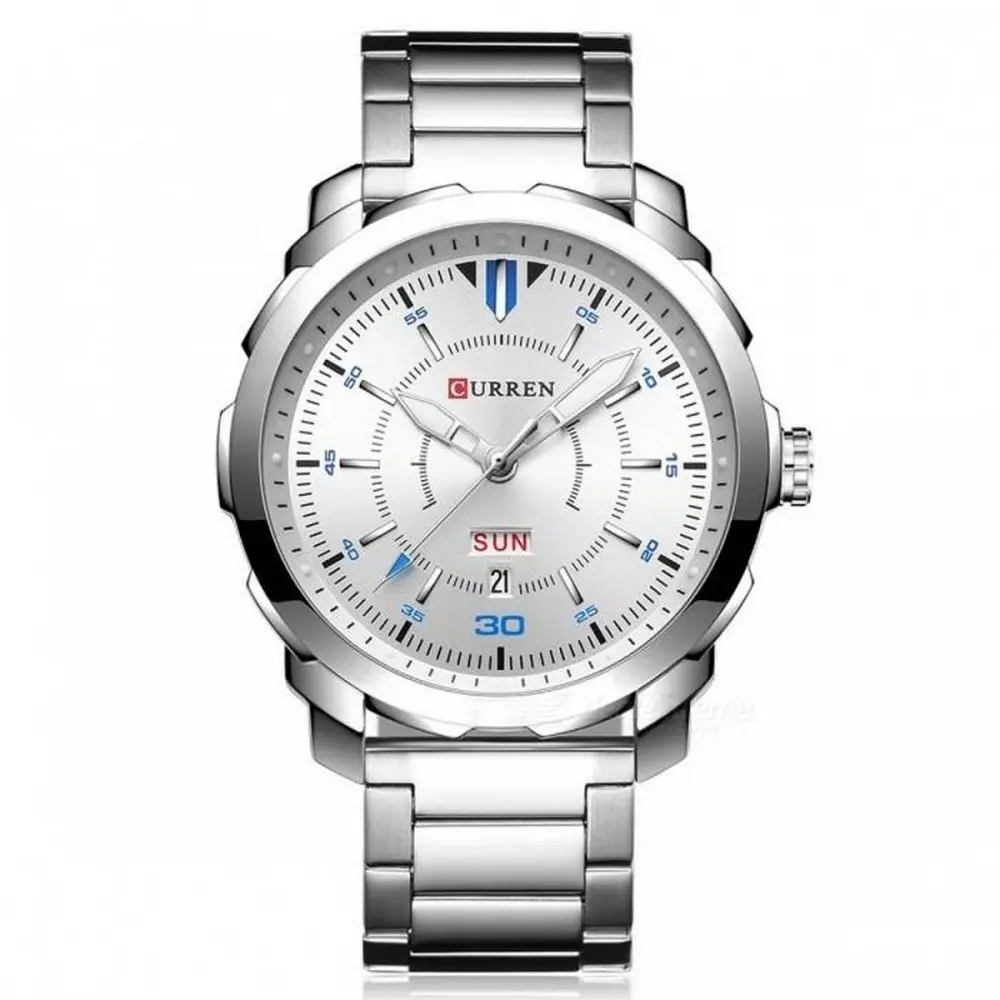 Curren 8266 Luxury Stainless Steel Quartz Fashion Men's Watch – Dial Color: White, Strap Color: White – View 1