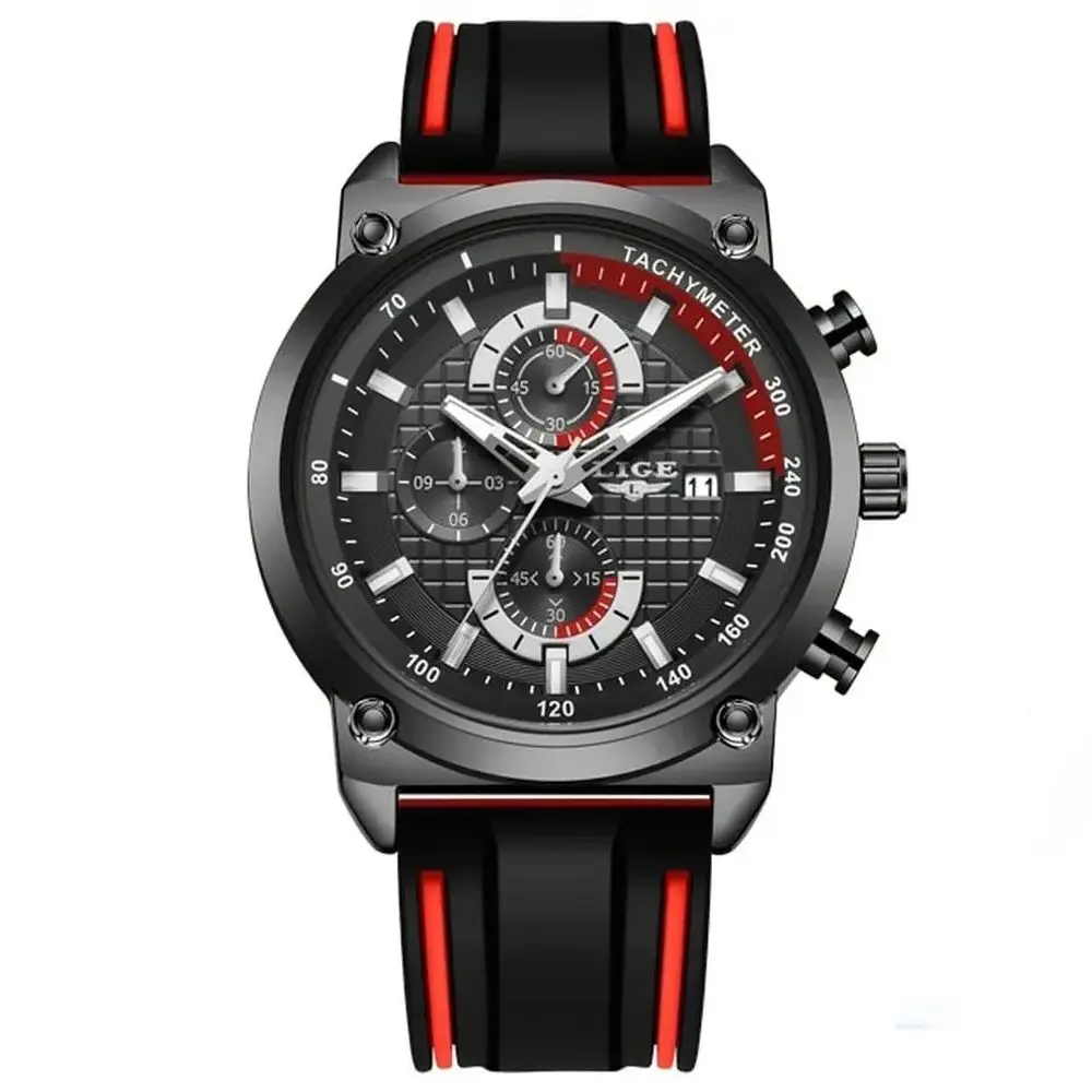 LIGE 10004 Silicone Strap Quartz Analog Premium Sporty Men's Watch – Dial Color: Black, Strap Color: Blue – View 1