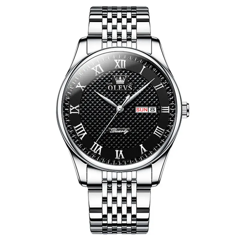 OLEVS 5562 Business Stainless Steel Waterproof Analog Quartz Men's Watch – Dial Color: Black, Strap Color: Silver – View 1