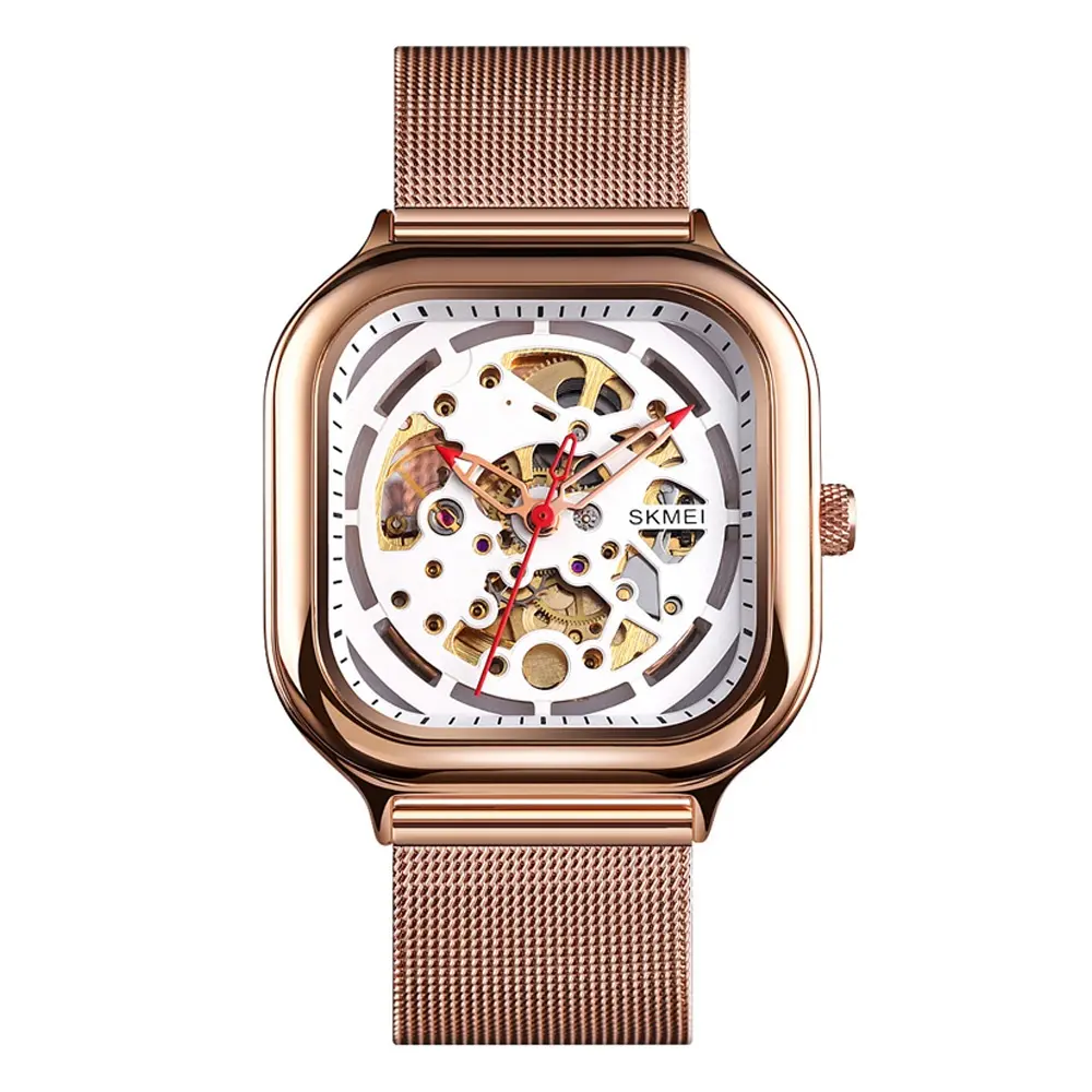 SKMEI 9184 Automatic Mechanical Stainless Steel Men's Watch – Dial Color: White, Strap Color: Rose – View 1
