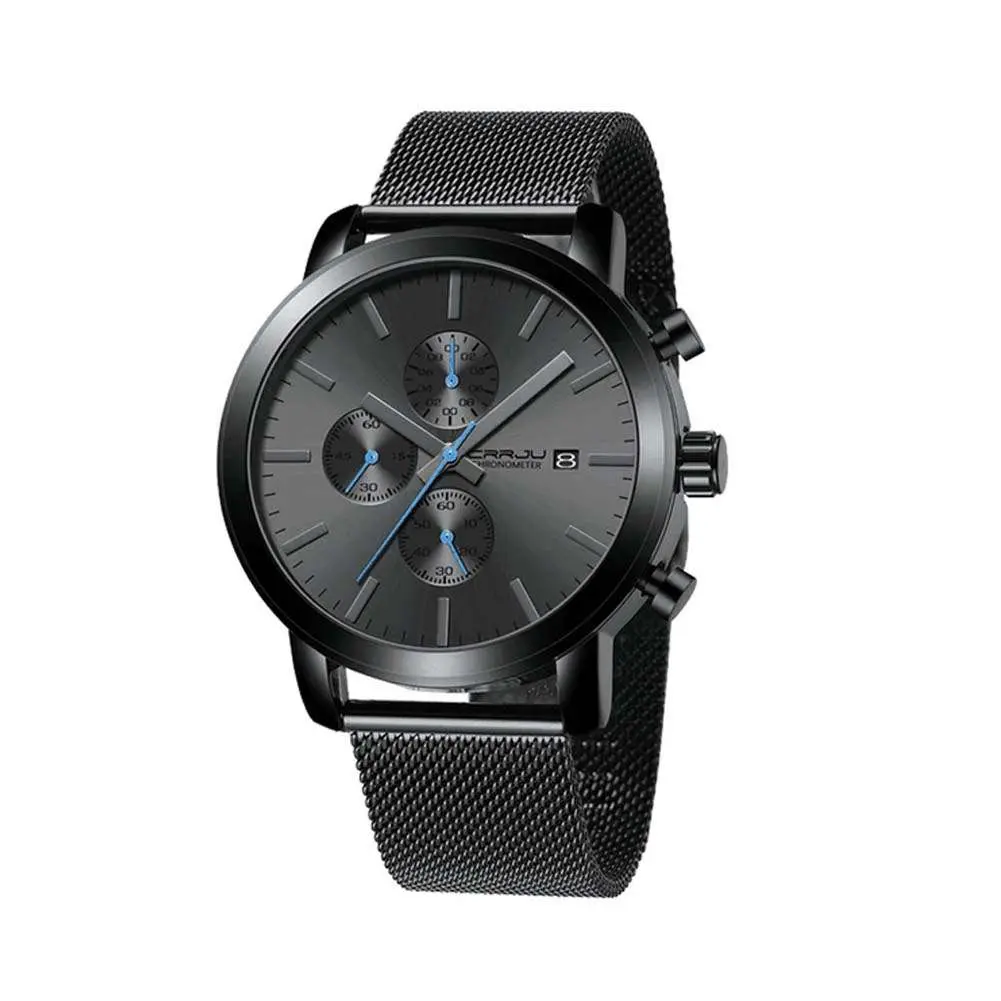 CRRJU 2287 Comfortable Stainless Steel Multifunctional Analog Quartz Mens Watch – Dial Color: Blue, Strap Color: Grey – View 1