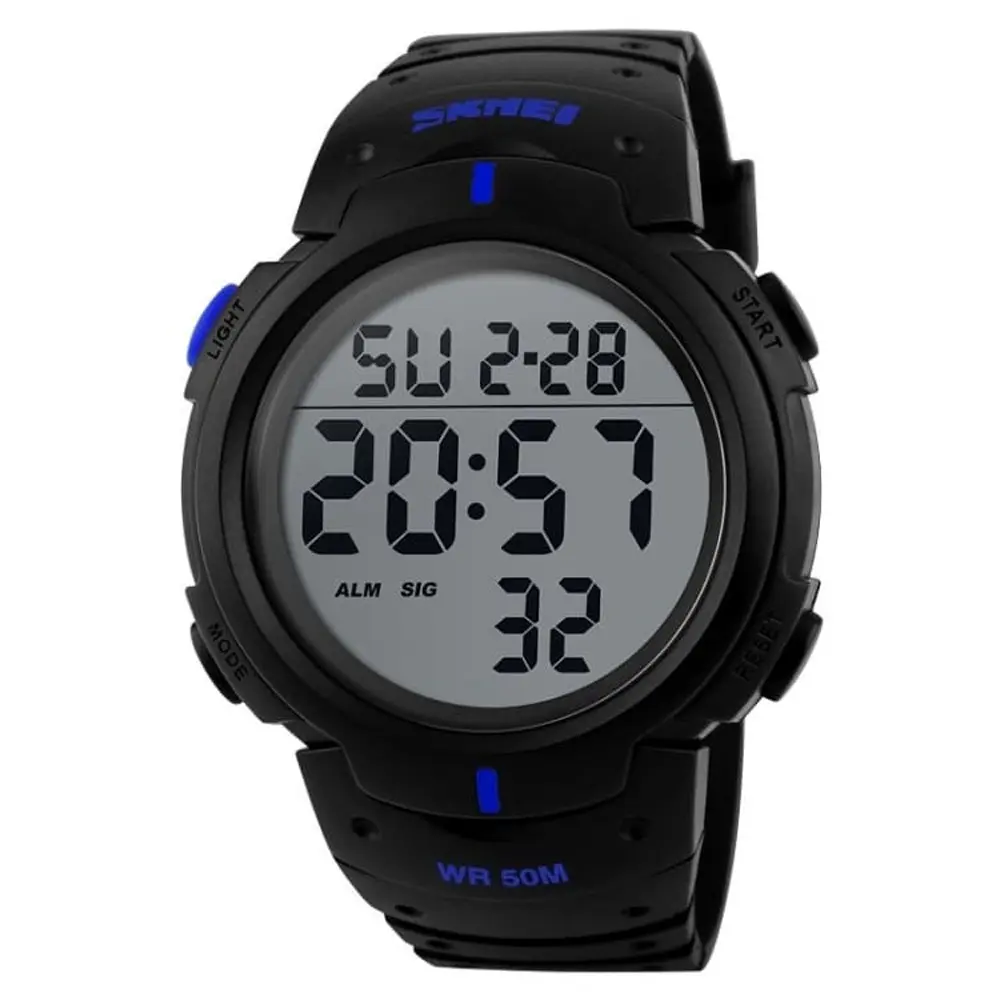 SKMEI 1068 Exclusive Digital Waterproof Sporty Men's Watch – Dial Color: Black, Strap Color: Blue – View 1