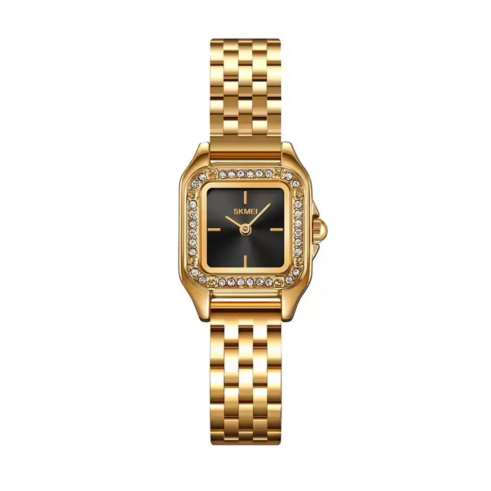 SKMEI 2181 Dial Quartz Elegant Stainless Steel Waterproof Women Watch – Dial Color: Black, Strap Color: Gold  – View 1