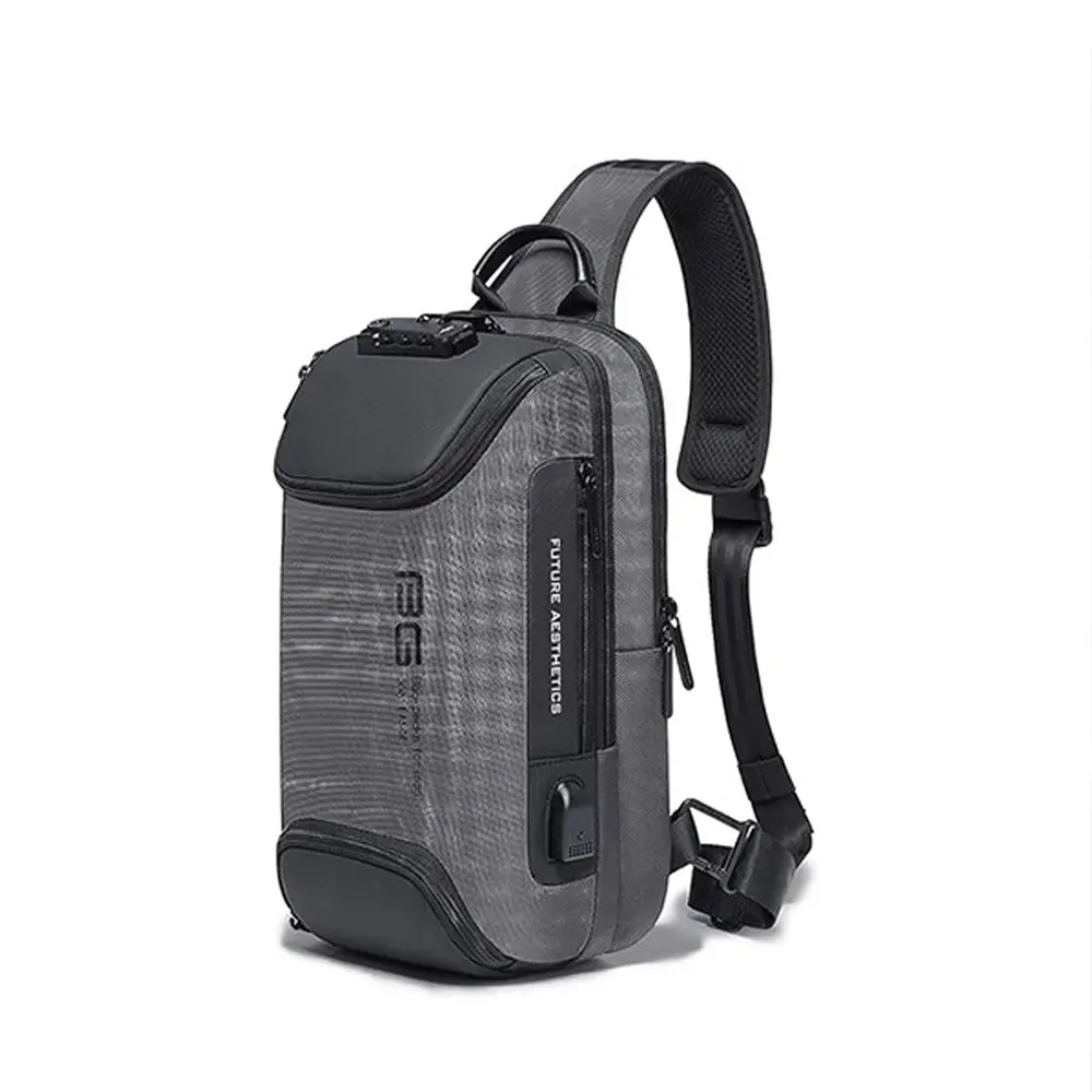 BANGE BG-7082 Anti-theft Waterproof TSA Lock Cross body Bag with External USB Port – Color: Gray – View 1