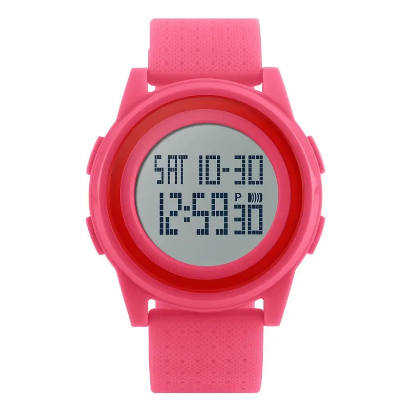 SKMEI 1206 Ultrathin Digital PU Leather Luminous Kid's Watch – Dial Color: Black, Strap Color: Pink – View 1