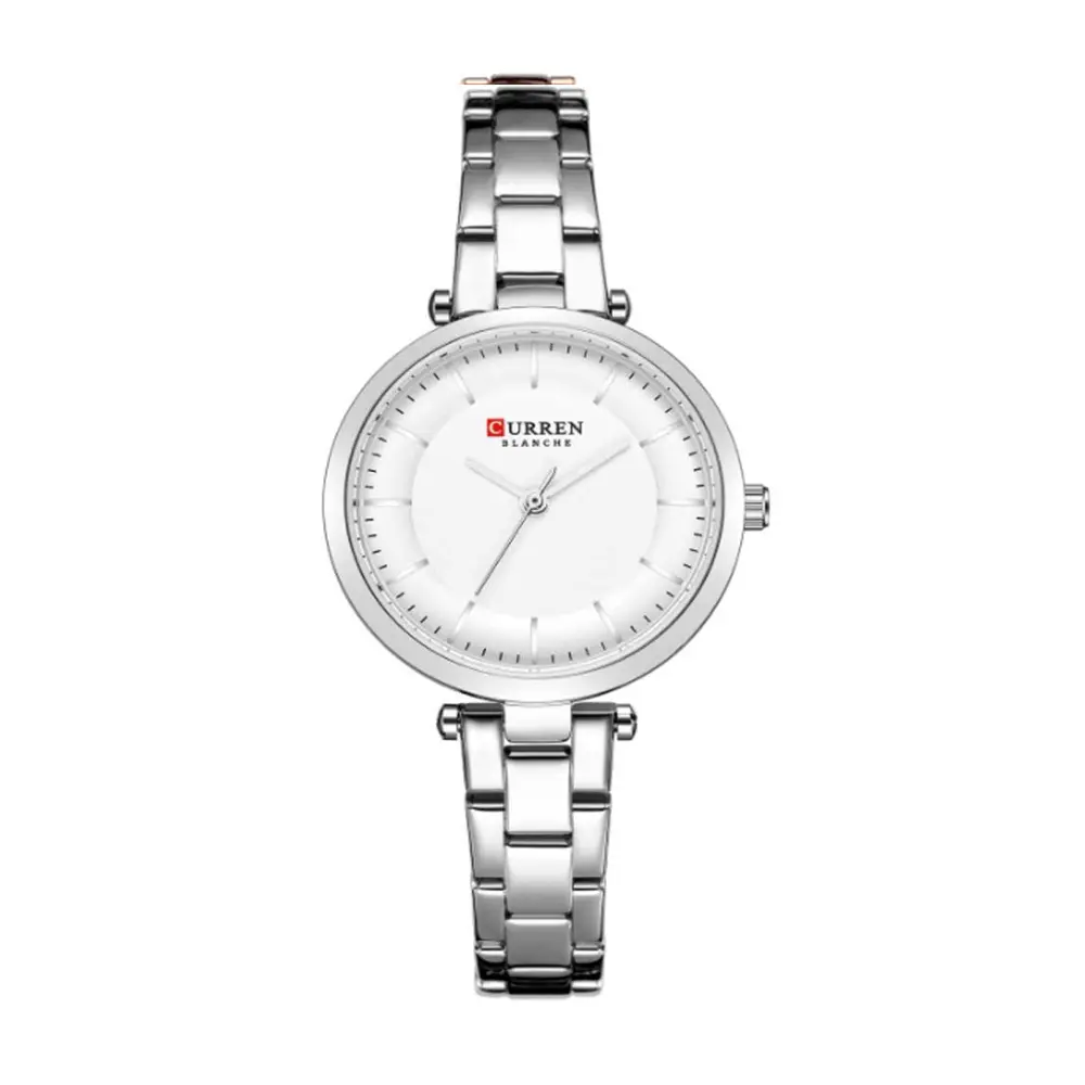 Curren 9054 Quartz Bracelet Water Resistant Watch for Women – Dial Color: Silver, Strap Color: Silver – View 1