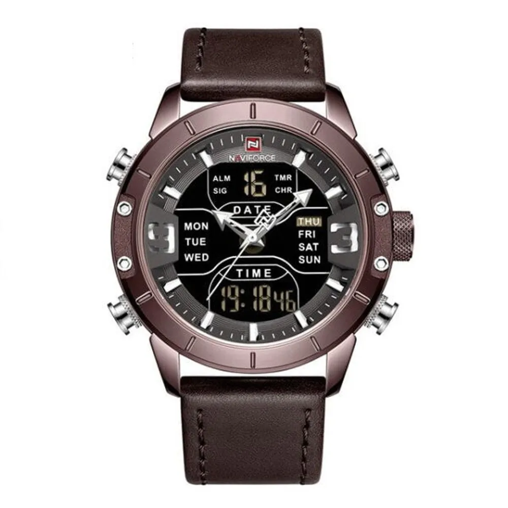 NAVIFORCE 9153-L Genuine Leather Strap Stylish Men's Watch – Dial Color: Rose, Strap Color:  Brown  – View 1