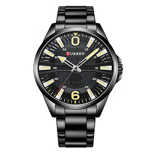 Curren 8389 High Quality Stainless Steel Quartz Analog Fashion Men's Watch – Dial Color: Black, Strap Color: Black – View 1