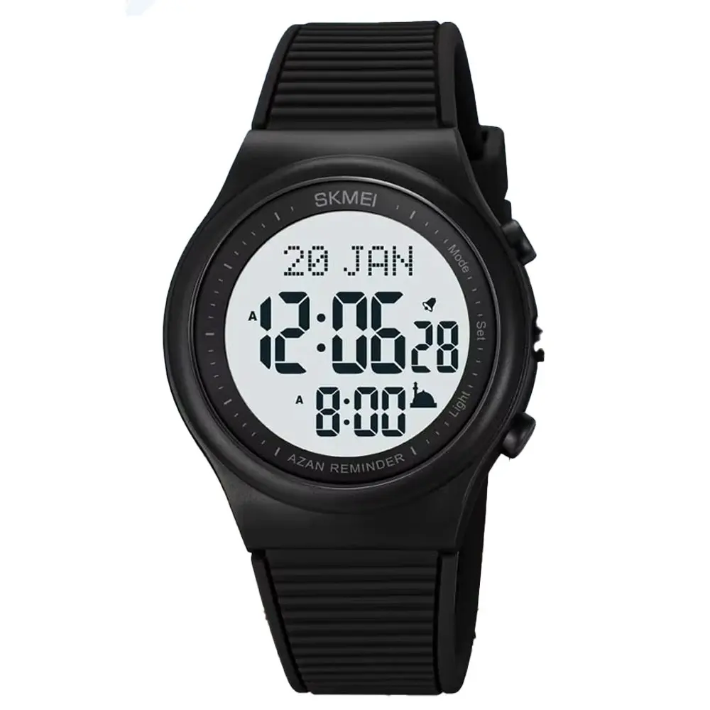 SKMEI 1980 Silicone Strap Digital Sporty Men's Watch – Dial Color: White, Strap Color: Black – View 1