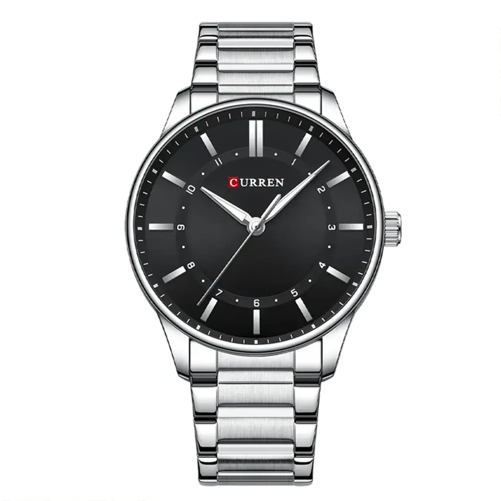 Curren 8430 High Quality Stainless Steel Analog Men's Watch – Dial Color: Black, Strap Color: Silver – View 1