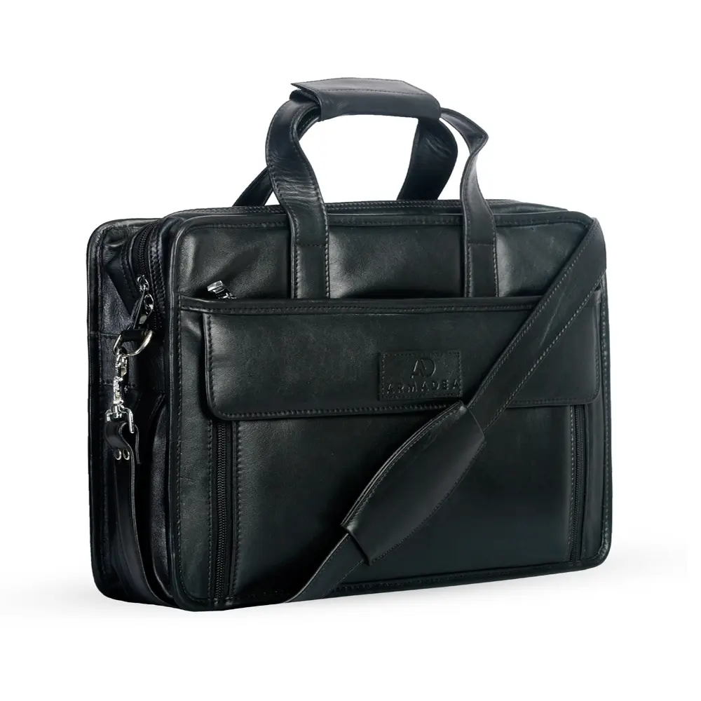 Mens 16 Inch Crossbody Shoulder Office Bag Retro College Satchel – Color: Black – View 1