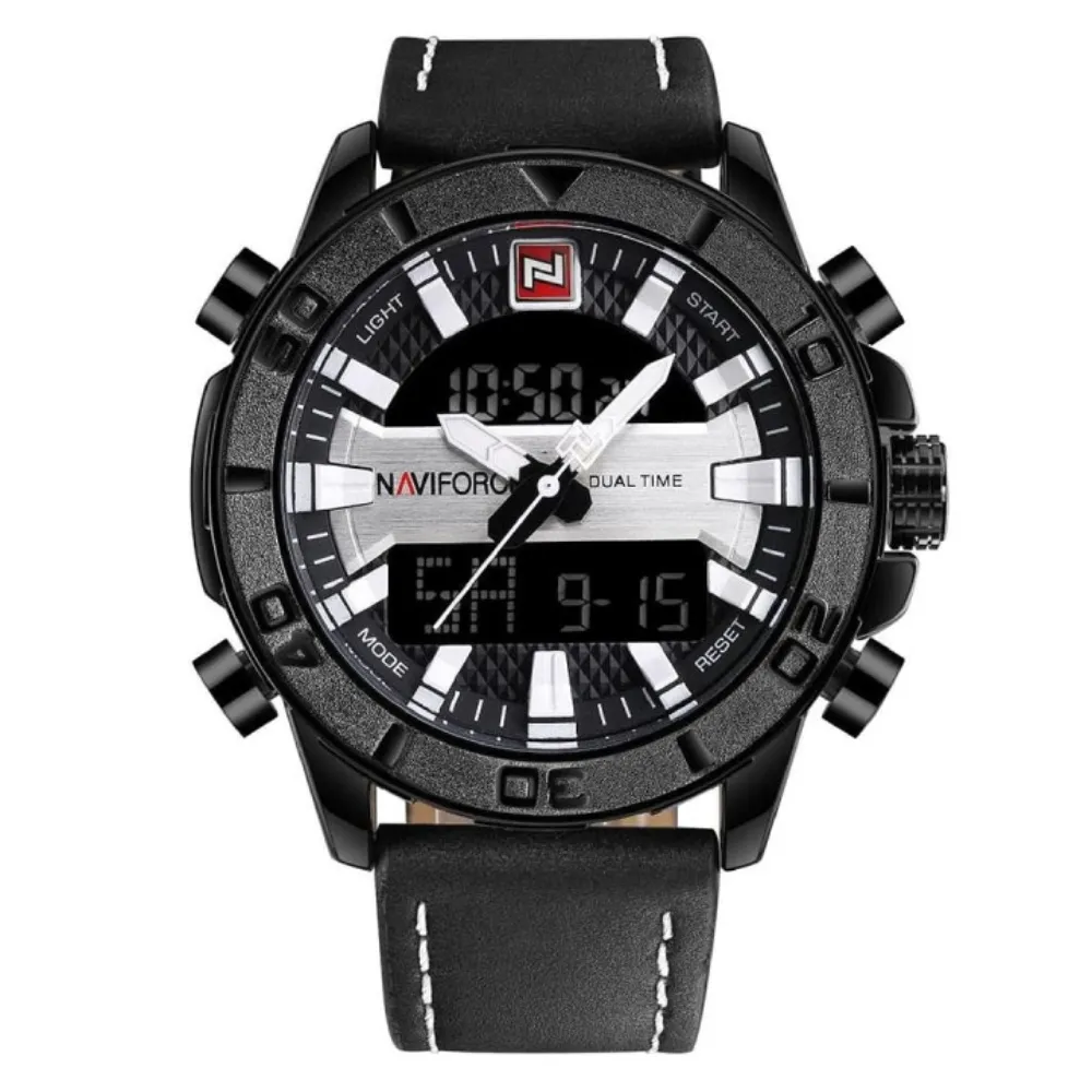 NAVIFORCE 9114 Waterproof Trendy Quartz Movement Men's Watch – Dial Color: White, Strap Color: Black – View 1