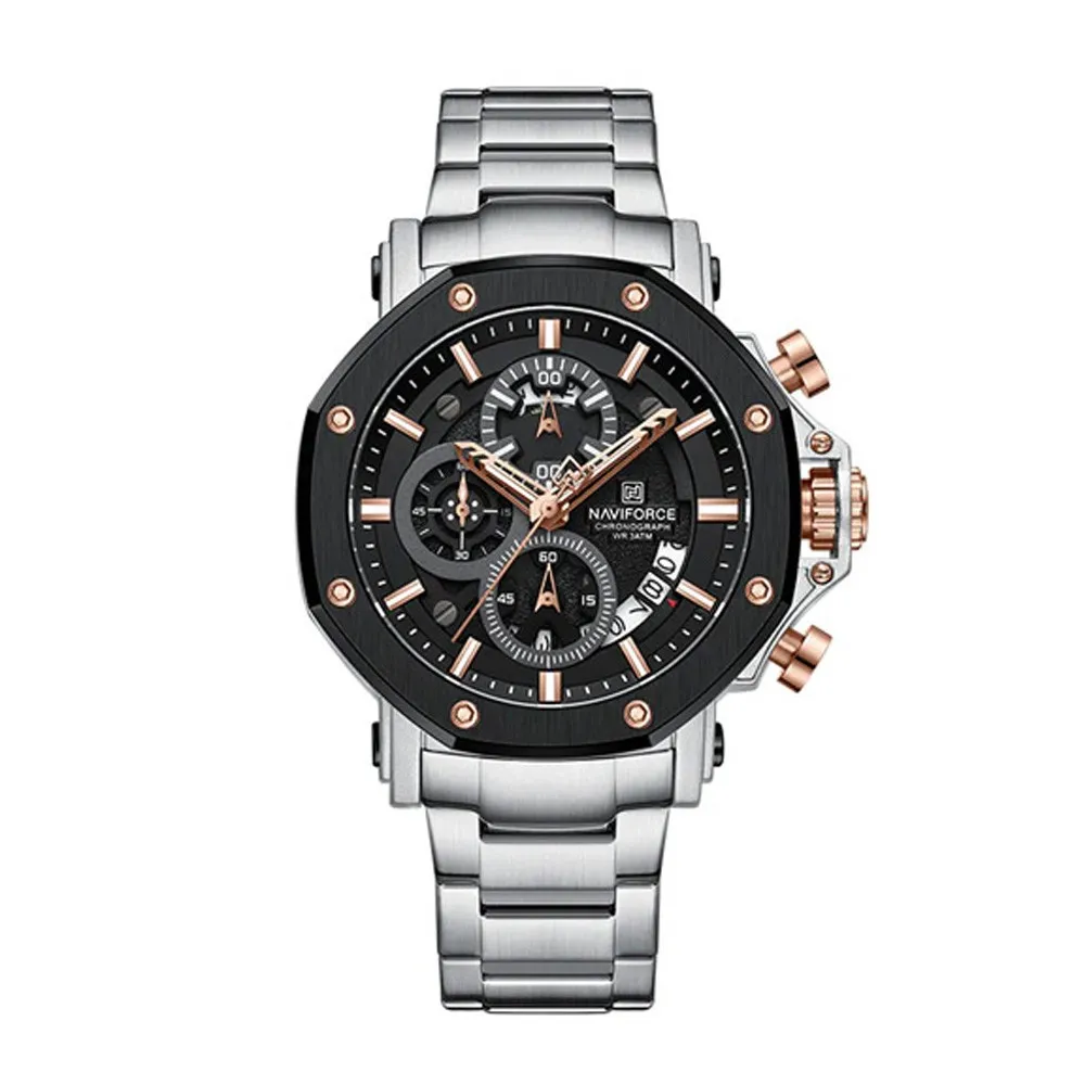 Naviforce 8065 CH Stainless Steel Casual & Sport Men's Watch – Dial Color: Rose, Strap Color: Silver – View 1