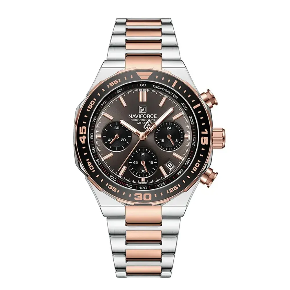 NAVIFORCE NF8049 Luminous Multifunctional Dial Men’s Watch – Dial Color: Rose, Strap Color: Silver – View 1