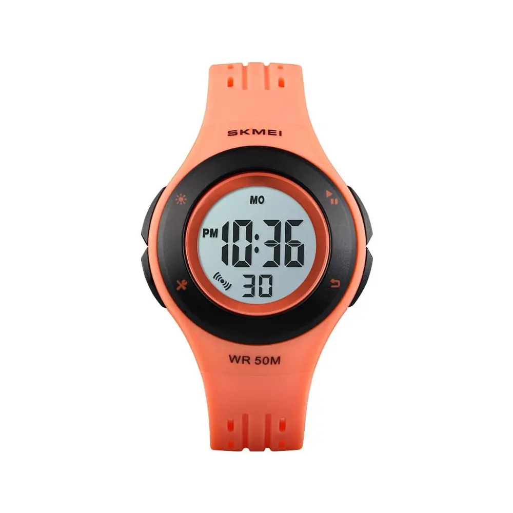SKMEI 1455 Digital Waterproof Luminous Sporty Kid's Watch – Dial Color: Black, Strap Color: Orange – View 1