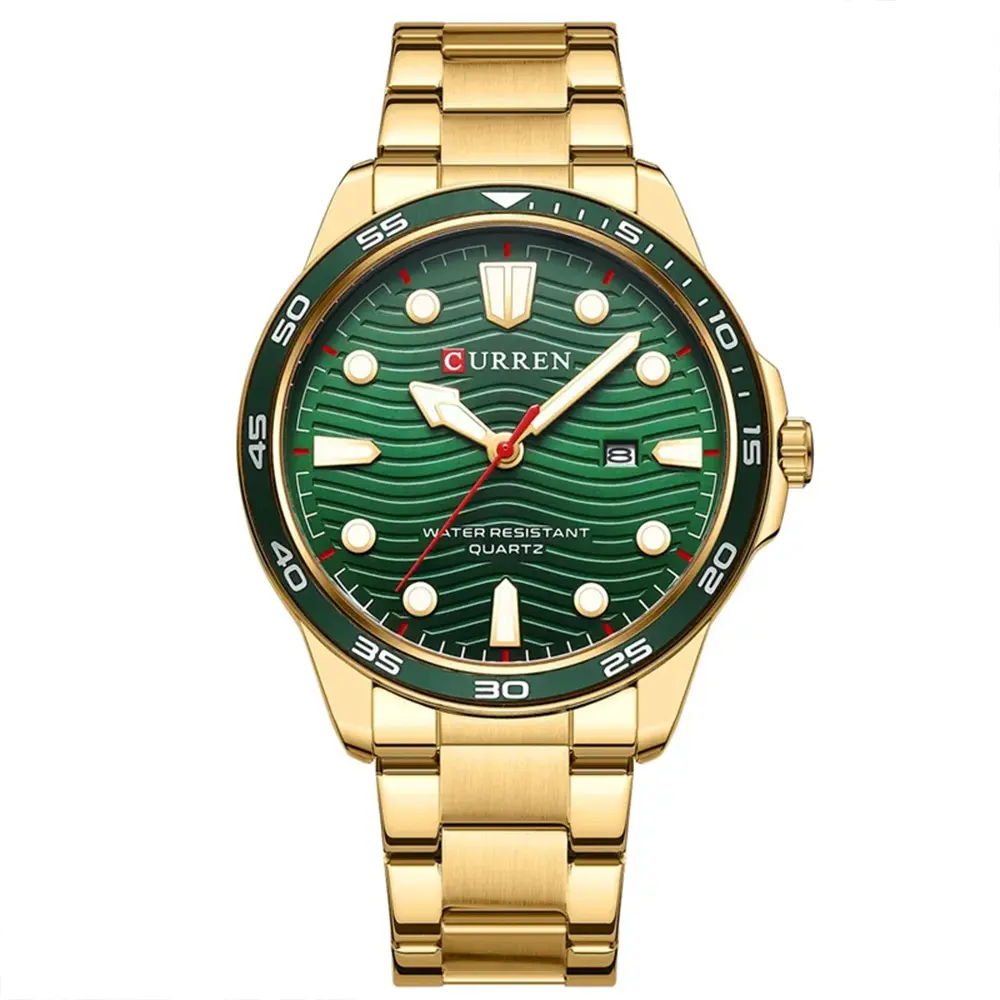 Curren 8426 Stainless Steel Analog Simple Classic Men's Watch – Dial Color: Green, Strap Color: Gold – View 1