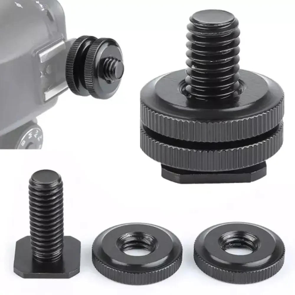 1/4 Inch Double Nut Cold Shoe Tripod Mount to Flash Hot Shoe Screw Adapter – View 1