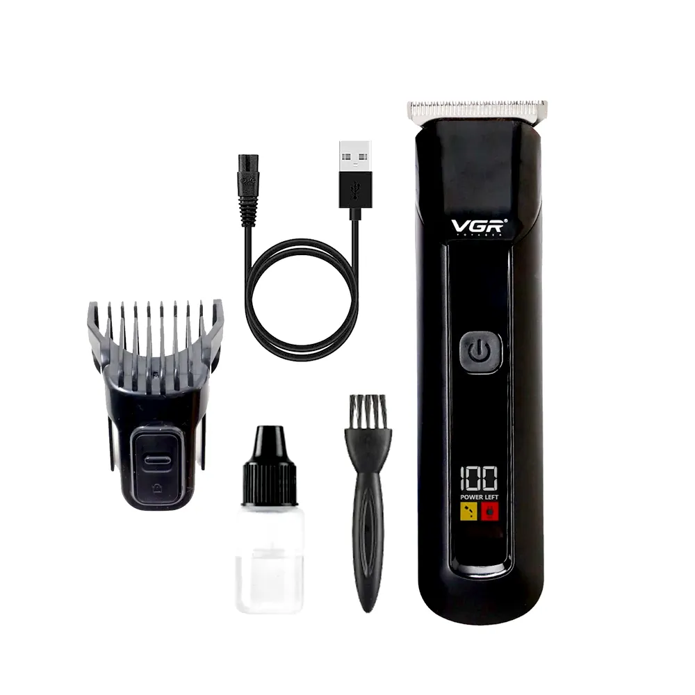 VGR V-929 Professional Rechargeable Hair Trimmer with LED Display 100 Minutes Run Time Black – View 1