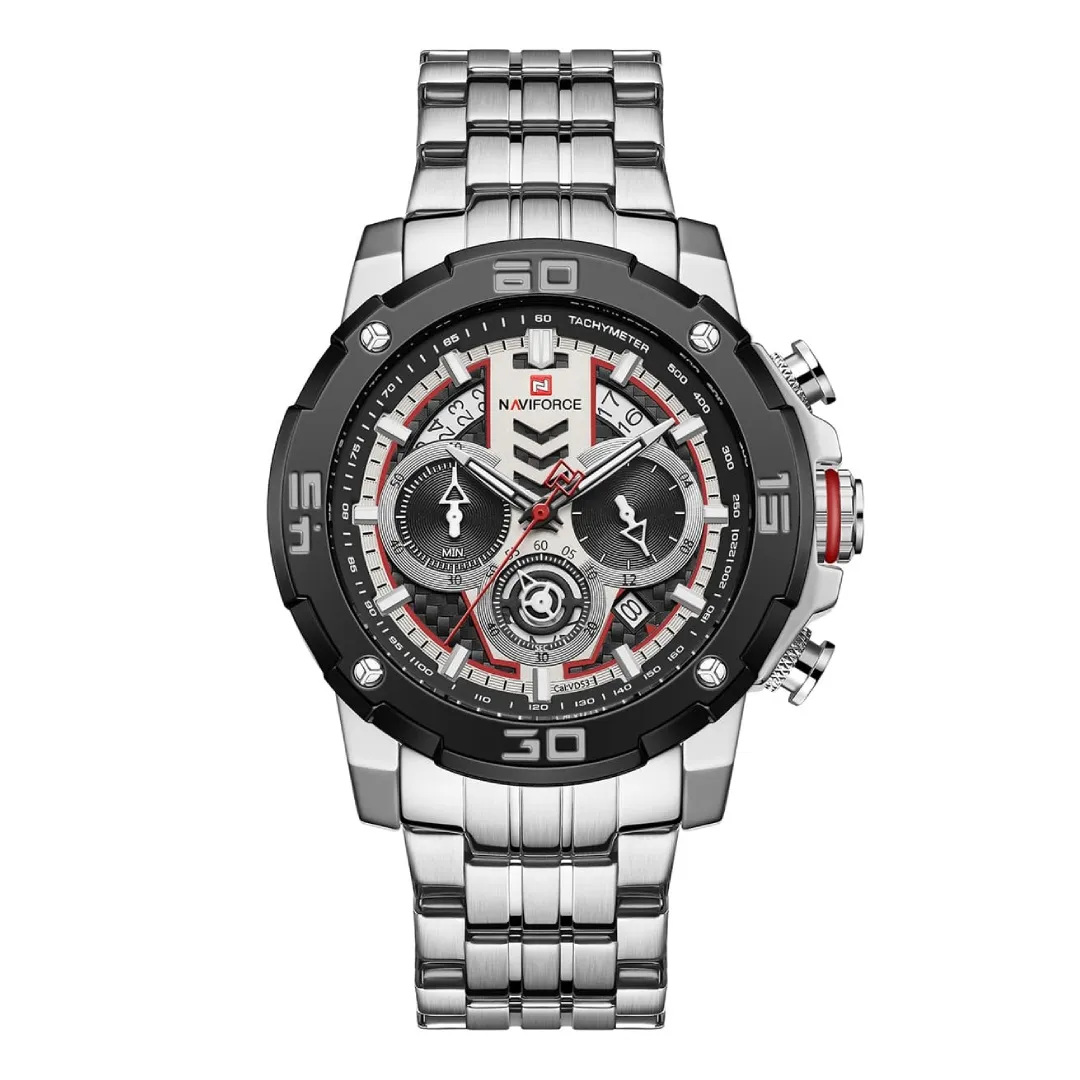 NAVIFORCE NF9175 Stainless Steel Chronograph Men's Watch – Dial Color: Silver, Strap Color: Silver – View 1