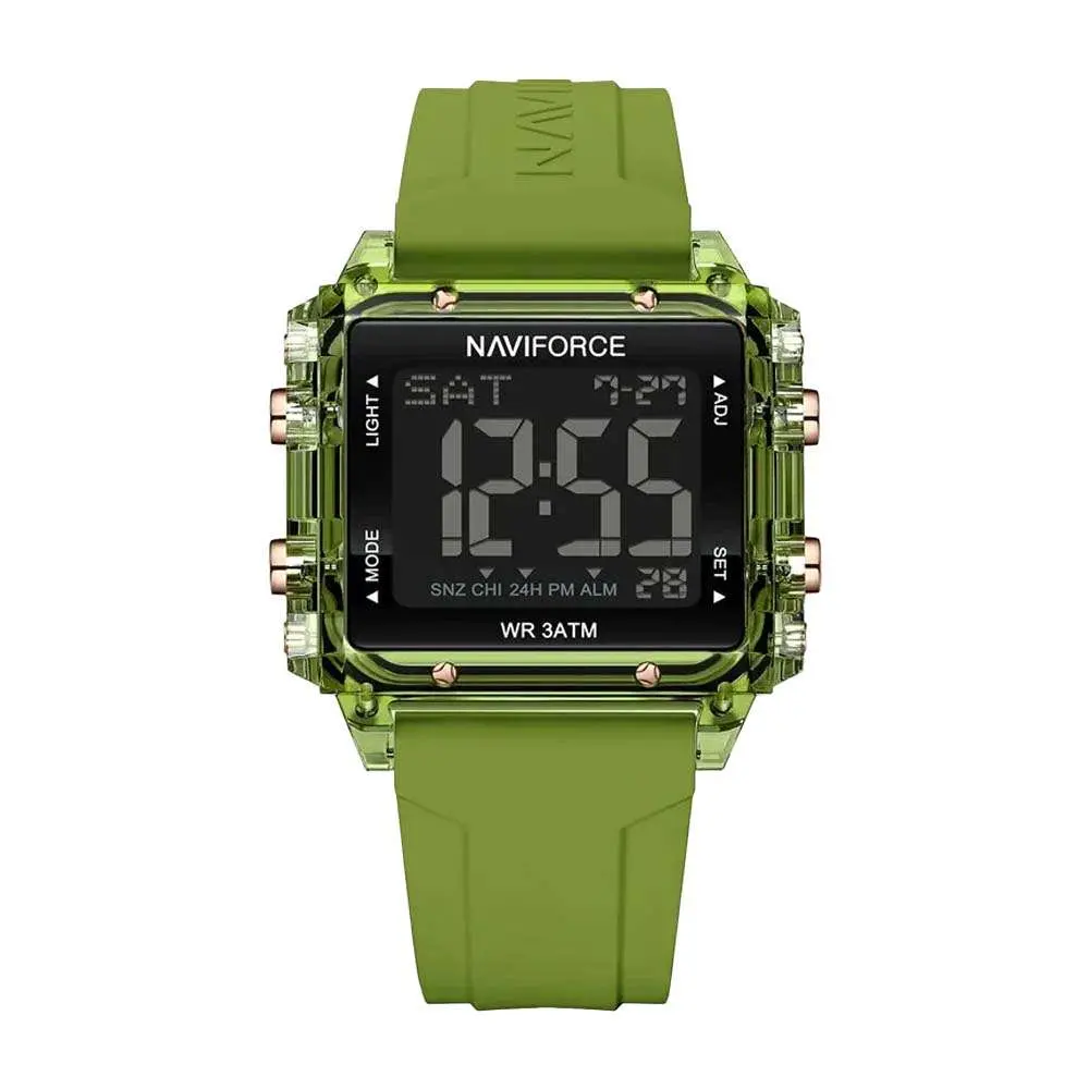Naviforce NF7101 Silicone Strap Transparent Digital Fashion Female Wristwatch – Dial Color: Black, Strap Color: Green  – View 1